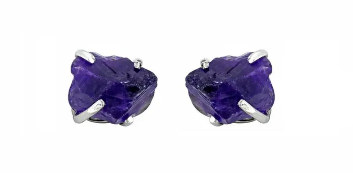 Earrings Rough Amethyst Solid 925 Sterling Silver Stud Earrings YoTreasure