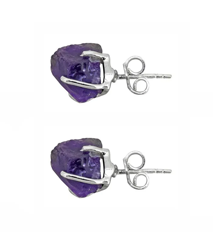 Earrings Rough Amethyst Solid 925 Sterling Silver Stud Earrings YoTreasure