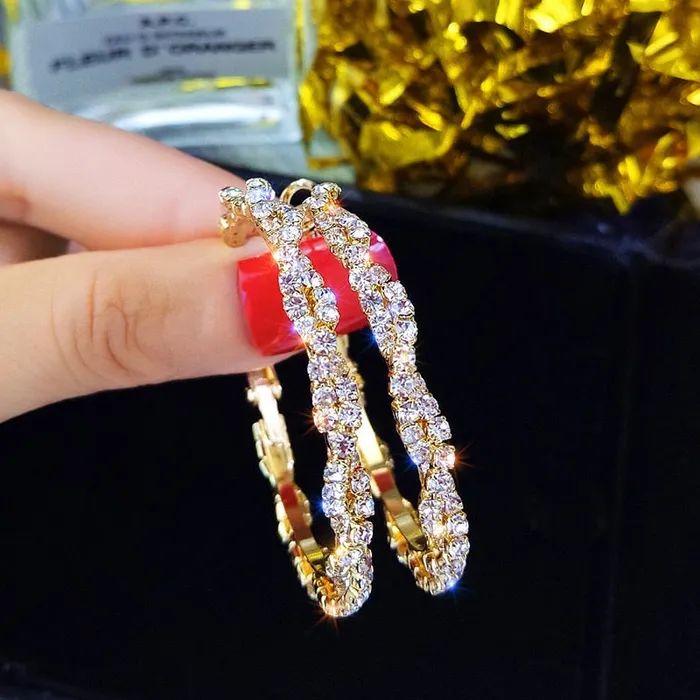 Earrings Sweet T 52 Shiny Round Crystal Hoop Screwin Closure Fashion Earrings for Women and Girls in Gold and Rhinestones Earrings Sweet T 52 Shiny Round Crystal Hoop Screwin Closure Fashion Earrings for Women and Girls in Gold and Rhinestones