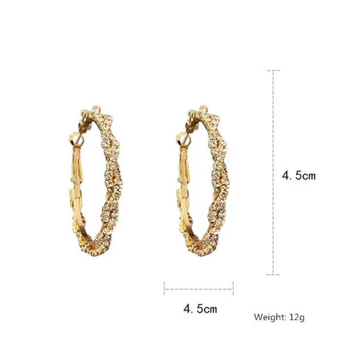 Earrings Sweet T 52 Shiny Round Crystal Hoop Screwin Closure Fashion Earrings for Women and Girls in Gold and Rhinestones