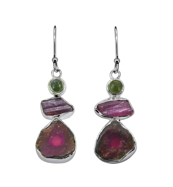 Earrings Watermelon Tourmaline Solid 925 Sterling Silver Gemstone Earrings YoTreasure Earrings Watermelon Tourmaline Solid 925 Sterling Silver Gemstone Earrings YoTreasure