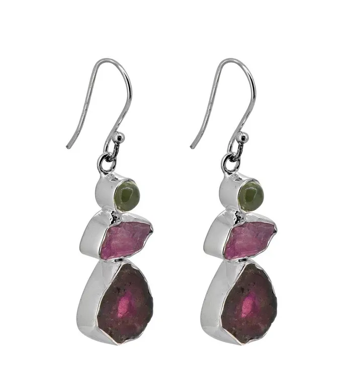 Earrings Watermelon Tourmaline Solid 925 Sterling Silver Gemstone Earrings YoTreasure
