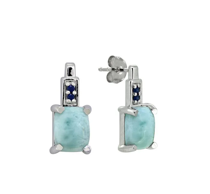 Earrings YoTreasure 465 Ct Larimar Blue Sapphire Solid 925 Sterling Silver Stud Earrings Jewelry