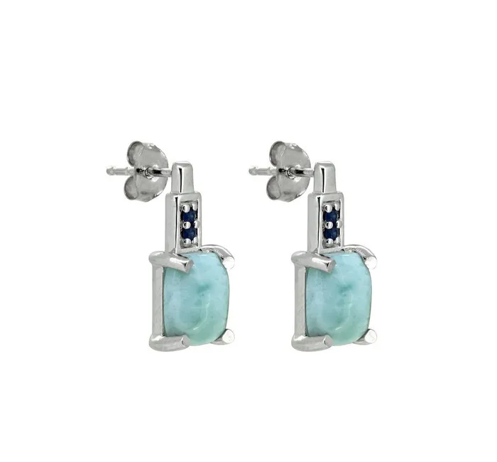 Earrings YoTreasure 465 Ct Larimar Blue Sapphire Solid 925 Sterling Silver Stud Earrings Jewelry