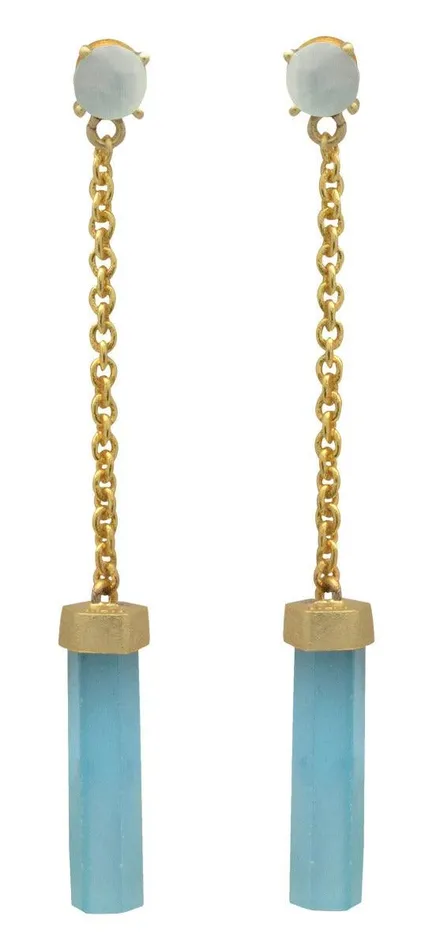 Earrings YoTreasure Aqua Chalcedony Gold Plated Over Brass Drop Earrings Jewelry Earrings YoTreasure Aqua Chalcedony Gold Plated Over Brass Drop Earrings Jewelry