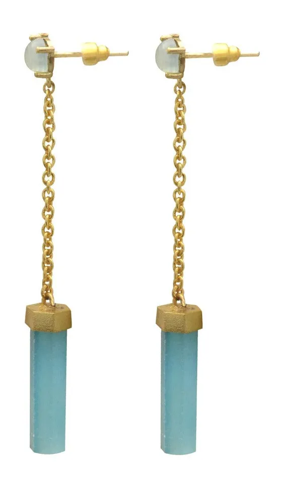 Earrings YoTreasure Aqua Chalcedony Gold Plated Over Brass Drop Earrings Jewelry