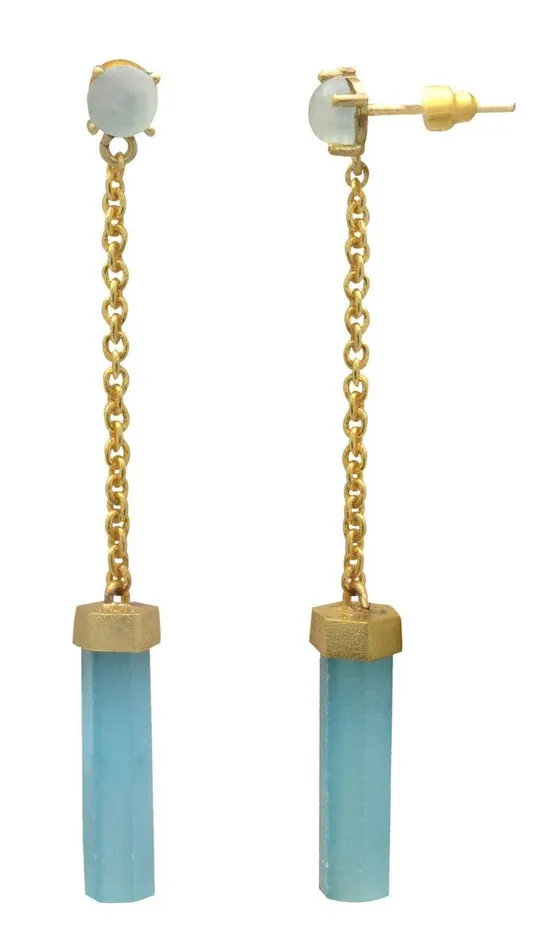 Earrings YoTreasure Aqua Chalcedony Gold Plated Over Brass Drop Earrings Jewelry