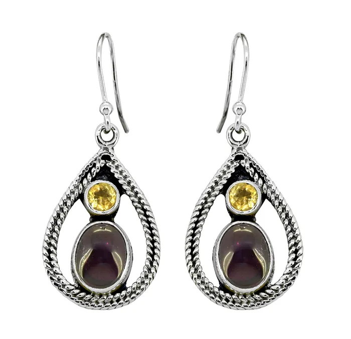 Earrings YoTreasure Citrine Garnet 925 Sterling Silver Dangle Earrings