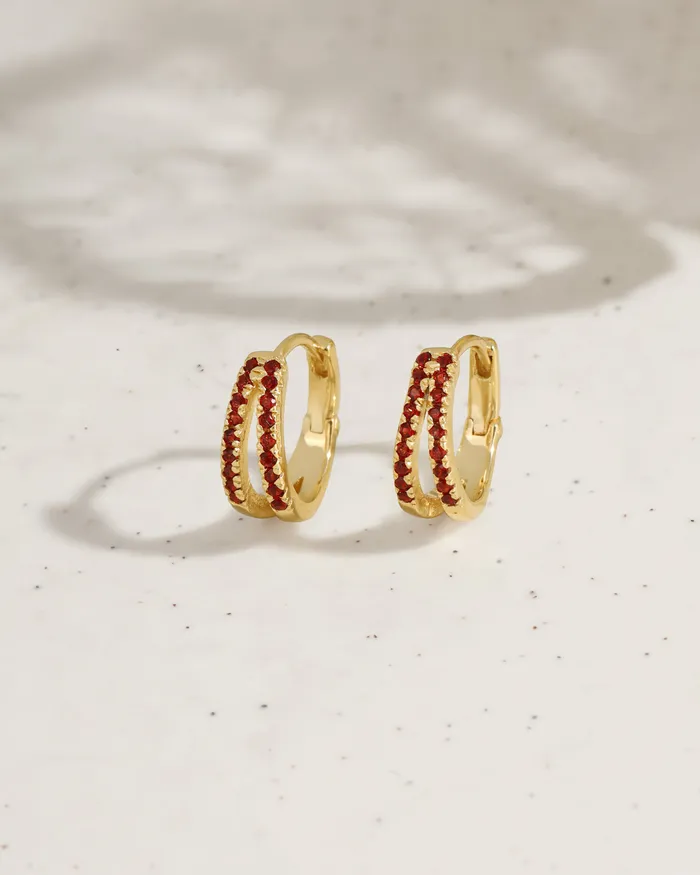 Earrings YoTreasure Garnet Gemstone 14K Gold Plated Over 925 Silver Hoop Earrings