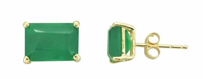 Earrings YoTreasure Green Onyx Solid 10K Yellow Gold Stud Earrings