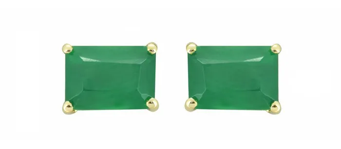 Earrings YoTreasure Green Onyx Solid 10K Yellow Gold Stud Earrings