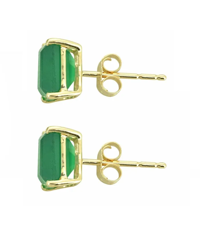 Earrings YoTreasure Green Onyx Solid 10K Yellow Gold Stud Earrings