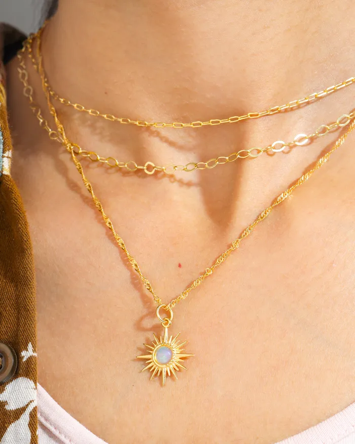 Ethiopian Opal Sunburst Pendant Necklace Solid 14K Gold Plated Over 925 Sterling Silver Jewelry YoTreasure Necklaces