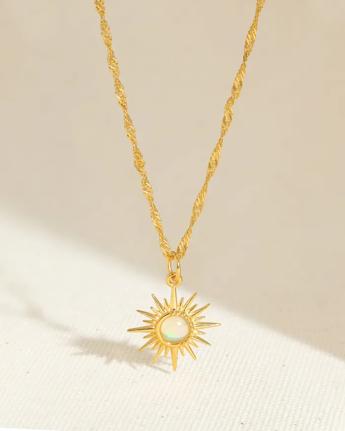 Ethiopian Opal Sunburst Pendant Necklace Solid 14K Gold Plated Over 925 Sterling Silver Jewelry YoTreasure Necklaces