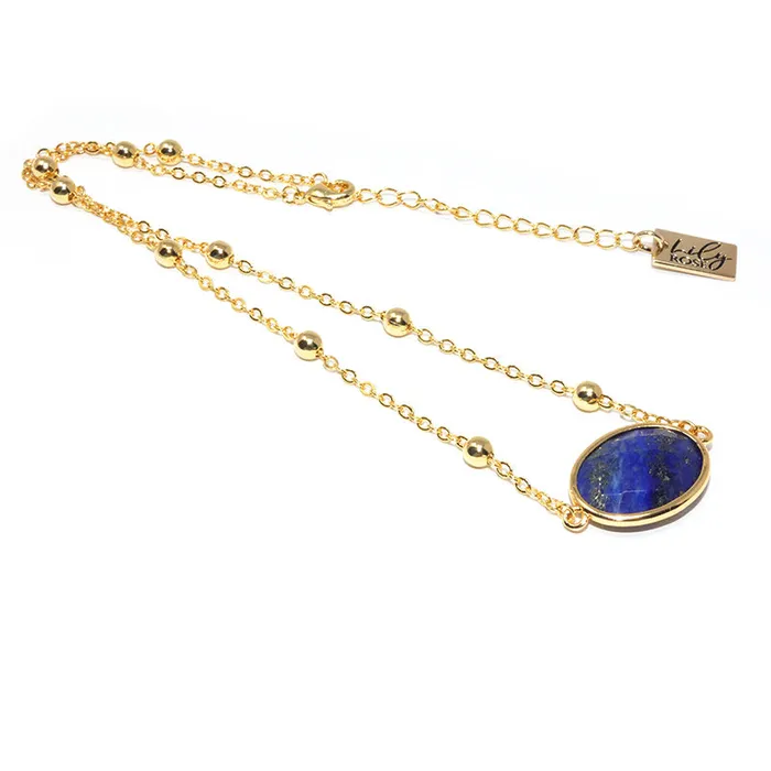 Faceted Gemstone Oval Lapis Lazuli Pendant Choker 14 2 Gold Necklace Lily Rose Jewelry Necklaces