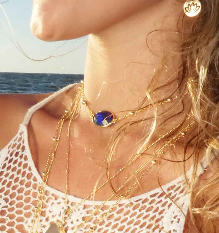 Faceted Gemstone Oval Lapis Lazuli Pendant Choker 14 2 Gold Necklace Lily Rose Jewelry Necklaces