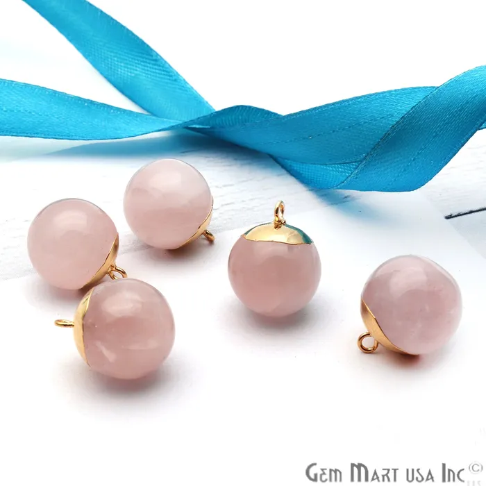 GemMartUSA Charm Necklaces Rose Quartz 18x14mm Gold Electroplated Single Bail Charm Ball Connector GemMartUSA Charm Necklaces Rose Quartz 18x14mm Gold Electroplated Single Bail Charm Ball Connector