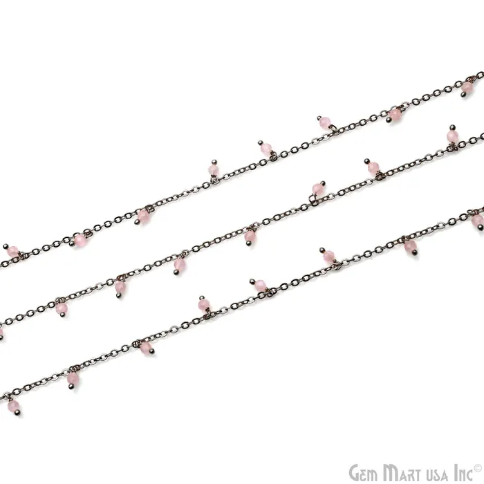 GemMartUSA Charm Necklaces Rose Quartz Faceted Beads 34mm Oxidized Cluster Dangle Chain