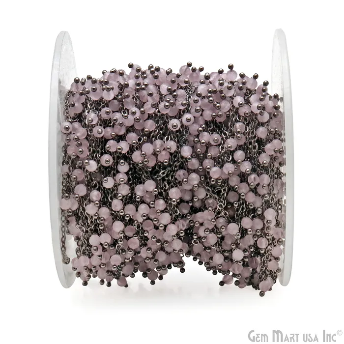 GemMartUSA Charm Necklaces Rose Quartz Faceted Beads 34mm Oxidized Cluster Dangle Chain
