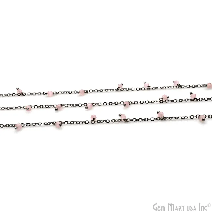 GemMartUSA Charm Necklaces Rose Quartz Faceted Beads 34mm Oxidized Cluster Dangle Chain