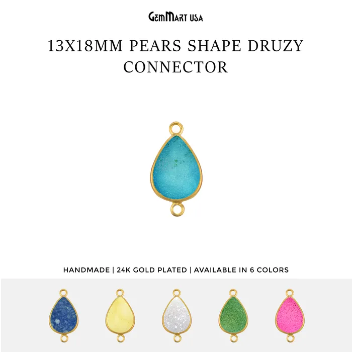 GemMartUSA Color Druzy 13x18mm Pears Double Bail Gold Plated Gemstone Connector PreStyled Sets GemMartUSA Color Druzy 13x18mm Pears Double Bail Gold Plated Gemstone Connector PreStyled Sets