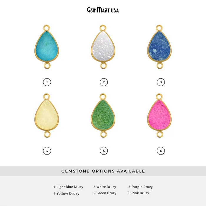 GemMartUSA Color Druzy 13x18mm Pears Double Bail Gold Plated Gemstone Connector PreStyled Sets GemMartUSA Color Druzy 13x18mm Pears Double Bail Gold Plated Gemstone Connector PreStyled Sets
