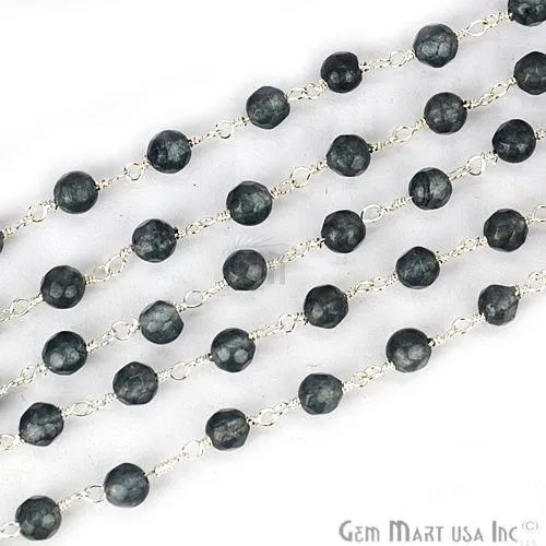 GemmartUSA Dark Gray Jade Beads Silver Plated Wire Wrapped Rosary Chain Necklaces GemmartUSA Dark Gray Jade Beads Silver Plated Wire Wrapped Rosary Chain Necklaces