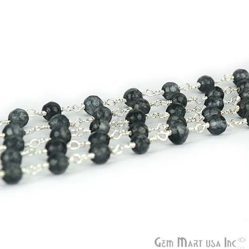 GemmartUSA Dark Gray Jade Beads Silver Plated Wire Wrapped Rosary Chain Necklaces GemmartUSA Dark Gray Jade Beads Silver Plated Wire Wrapped Rosary Chain Necklaces