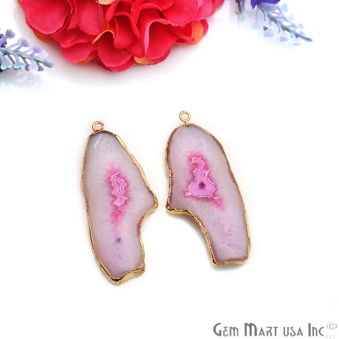 GemmartUSA Earrings Agate Slice 22x51mm Gold Electroplated Gemstone Earring Connector 1 Pair GemmartUSA Earrings Agate Slice 22x51mm Gold Electroplated Gemstone Earring Connector 1 Pair
