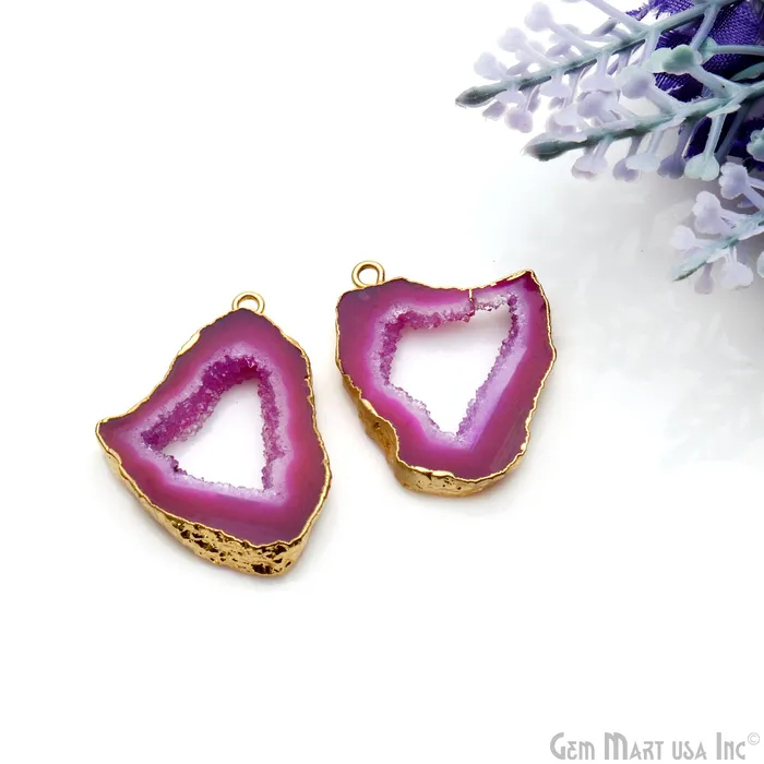GemMartUSA Earrings Agate Slice 27x18mm Organic Gold Electroplated Gemstone Earring Connector 1 Pair
