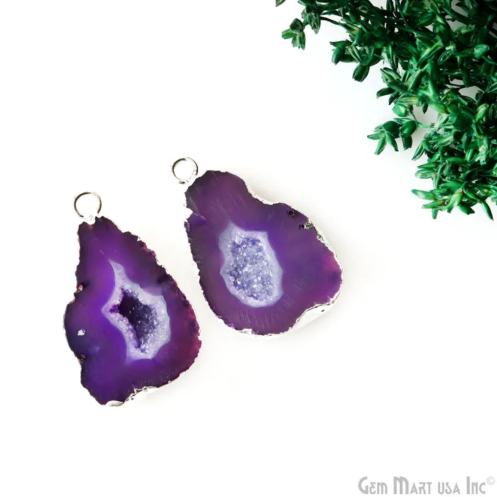 GemMartUSA Earrings Geode Druzy 21x34mm Organic Silver Electroplated Single Bail Gemstone Earring Connector 1 Pair GemMartUSA Earrings Geode Druzy 21x34mm Organic Silver Electroplated Single Bail Gemstone Earring Connector 1 Pair