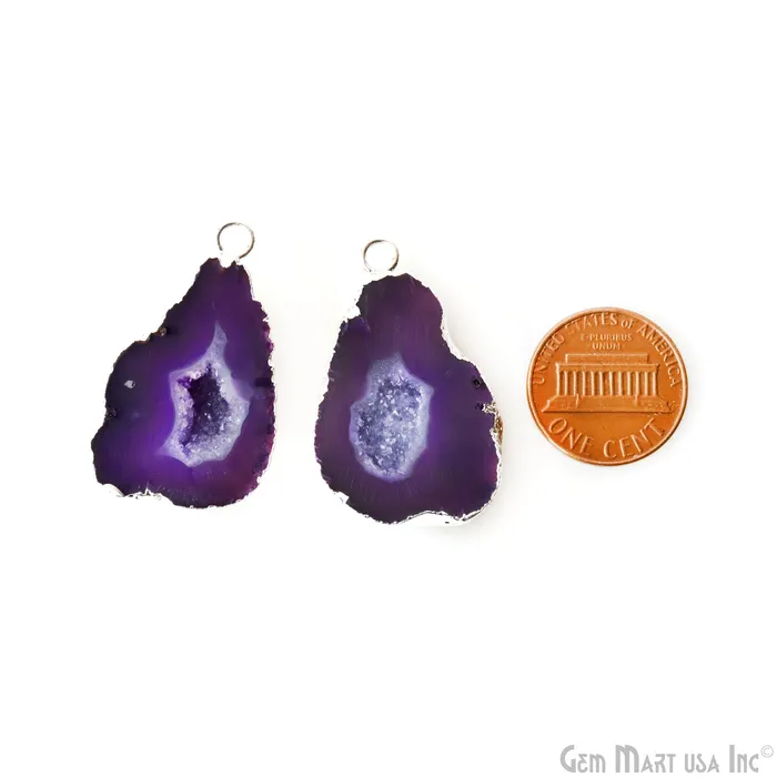GemMartUSA Earrings Geode Druzy 21x34mm Organic Silver Electroplated Single Bail Gemstone Earring Connector 1 Pair GemMartUSA Earrings Geode Druzy 21x34mm Organic Silver Electroplated Single Bail Gemstone Earring Connector 1 Pair