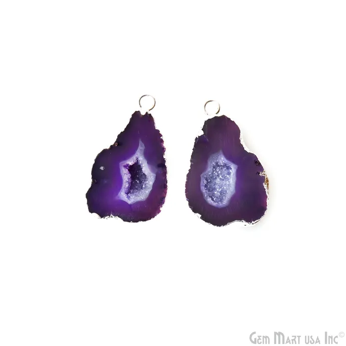GemMartUSA Earrings Geode Druzy 21x34mm Organic Silver Electroplated Single Bail Gemstone Earring Connector 1 Pair GemMartUSA Earrings Geode Druzy 21x34mm Organic Silver Electroplated Single Bail Gemstone Earring Connector 1 Pair