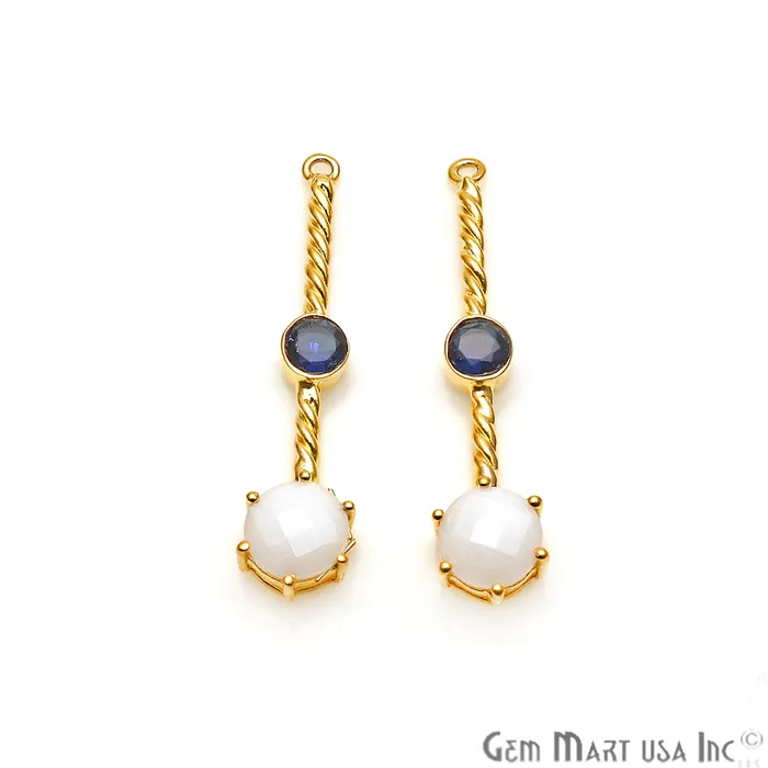 GemmartUSA Earrings Long Gemstone Prong Setting Gold Plated Earring Connector