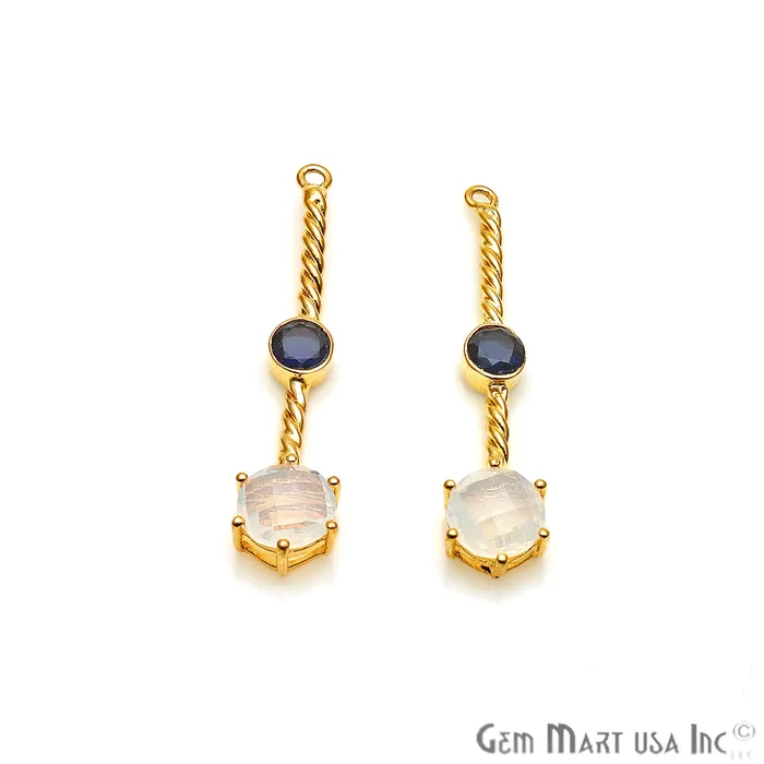 GemmartUSA Earrings Long Gemstone Prong Setting Gold Plated Earring Connector