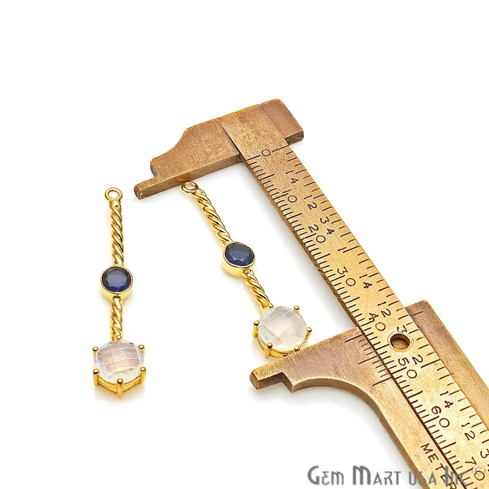 GemmartUSA Earrings Long Gemstone Prong Setting Gold Plated Earring Connector
