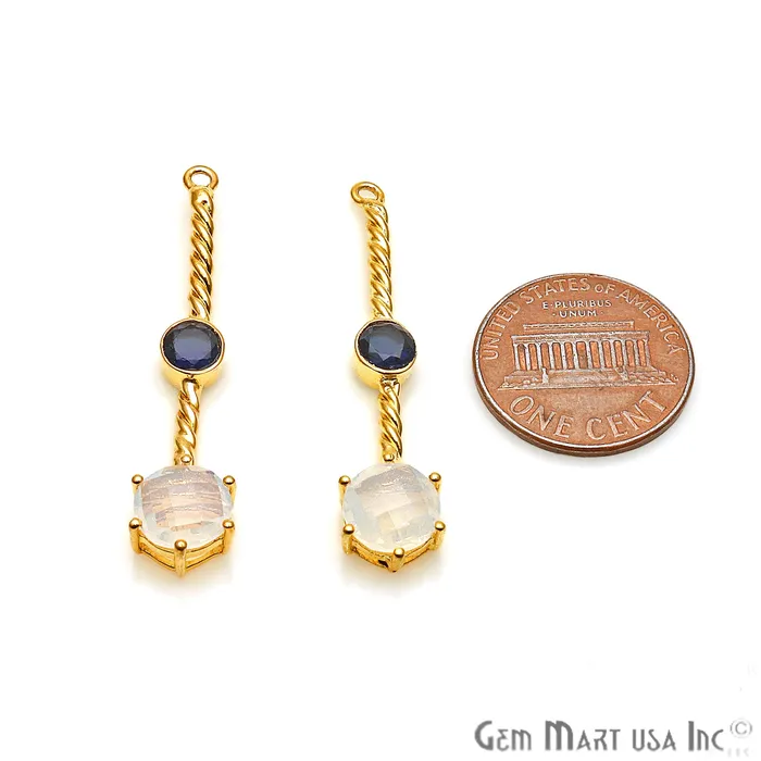 GemmartUSA Earrings Long Gemstone Prong Setting Gold Plated Earring Connector