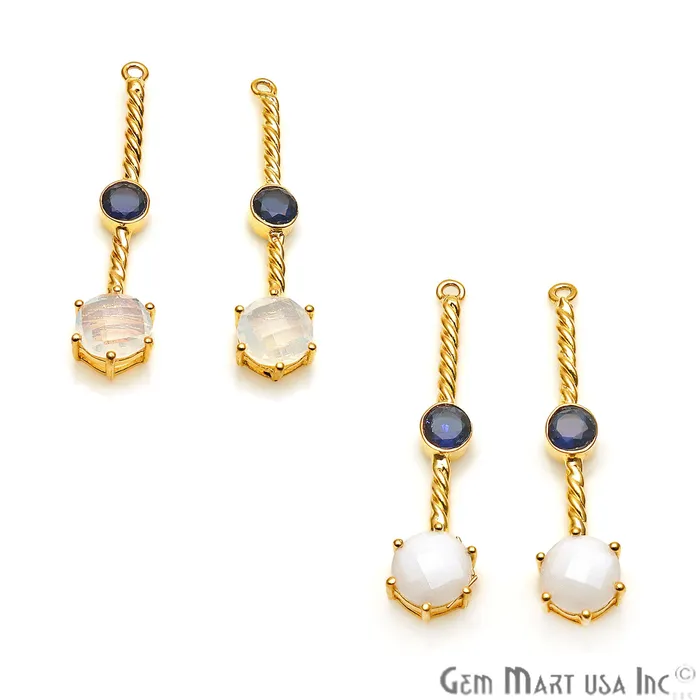 GemmartUSA Earrings Long Gemstone Prong Setting Gold Plated Earring Connector