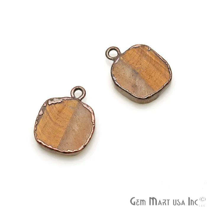 GemMartUSA Earrings Organic Tiger Eye Gemstone 17x12mm Rose Gold Edged Single Bail Connector GemMartUSA Earrings Organic Tiger Eye Gemstone 17x12mm Rose Gold Edged Single Bail Connector