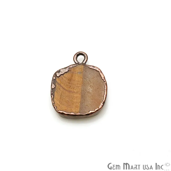 GemMartUSA Earrings Organic Tiger Eye Gemstone 17x12mm Rose Gold Edged Single Bail Connector GemMartUSA Earrings Organic Tiger Eye Gemstone 17x12mm Rose Gold Edged Single Bail Connector