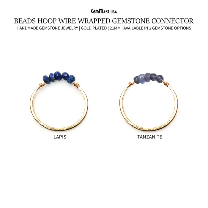 GemMartUSA Earrings Round 21mm Gold Plated Wire Wrapped Gemstone Beads Hoop Connector GemMartUSA Earrings Round 21mm Gold Plated Wire Wrapped Gemstone Beads Hoop Connector