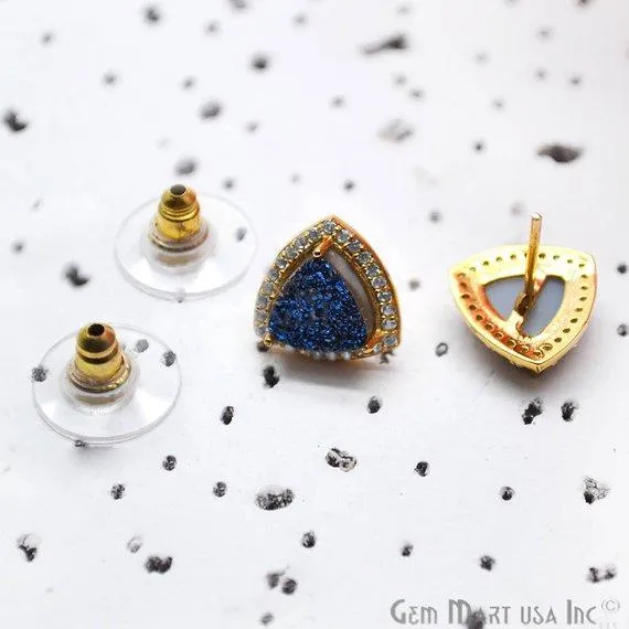 GemMartUSA Earrings Trillion Shape 8mm Gold Plated Cubic Zircon Druzy Stud Earrings Pick your Gemstone 900352