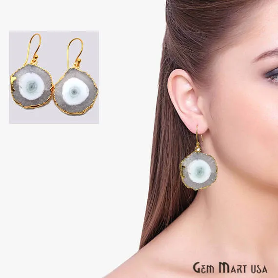 GemMartUSA Earrings White Solar Druzy Organic Shape Gold Electroplated 24x28mm Dangle Hook Earring GemMartUSA Earrings White Solar Druzy Organic Shape Gold Electroplated 24x28mm Dangle Hook Earring