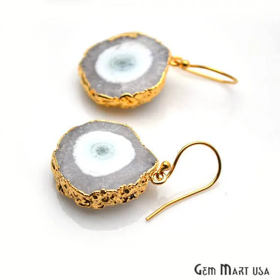 GemMartUSA Earrings White Solar Druzy Organic Shape Gold Electroplated 24x28mm Dangle Hook Earring