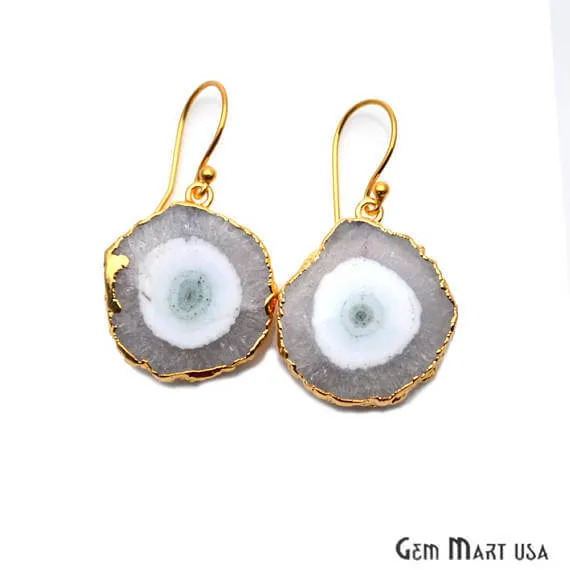 GemMartUSA Earrings White Solar Druzy Organic Shape Gold Electroplated 24x28mm Dangle Hook Earring
