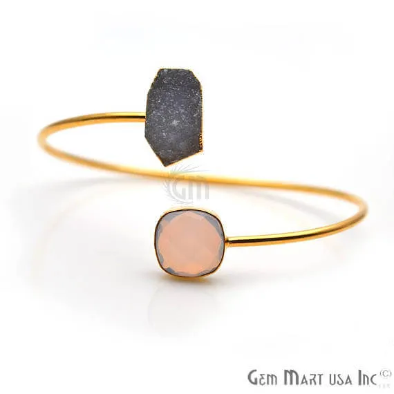 GemMartUSA Gold Electroplated Adjustable Gemstone with Druzy Stacking Bangle Bracelet Bracelets GemMartUSA Gold Electroplated Adjustable Gemstone with Druzy Stacking Bangle Bracelet Bracelets