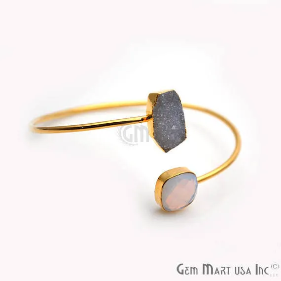GemMartUSA Gold Electroplated Adjustable Gemstone with Druzy Stacking Bangle Bracelet Bracelets