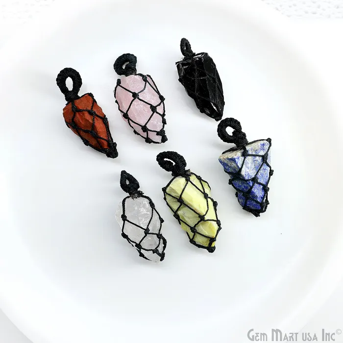 GemMartUSA Necklaces DIY Macrame Cage Crystal Holder Necklace Stone Holder Macrame Pendant