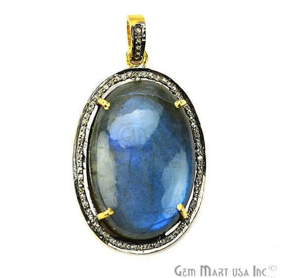 GemMartUSA Necklaces Labradorite Cabochon with Natural Pave Diamond Setting 34x22mm Gold Vermeil Gemstone Necklace Pendant GemMartUSA Necklaces Labradorite Cabochon with Natural Pave Diamond Setting 34x22mm Gold Vermeil Gemstone Necklace Pendant