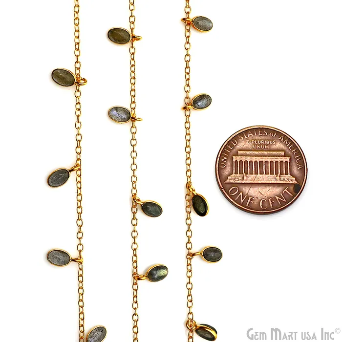 GemMartUSA Necklaces Labradorite Oval 6x4mm Gold Plated Bezel Dangle Rosary Chain GemMartUSA Necklaces Labradorite Oval 6x4mm Gold Plated Bezel Dangle Rosary Chain